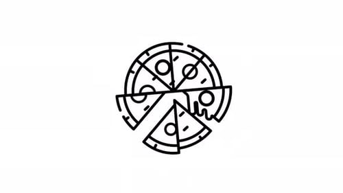 Animated Flat Design Pizza Icon with Separating Slice