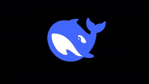 Deepseek Ai Whale-Logo auf schwarzem Hintergrund