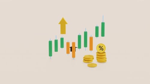 3D Financial Growth Animation with Candlestick Chart and Coins