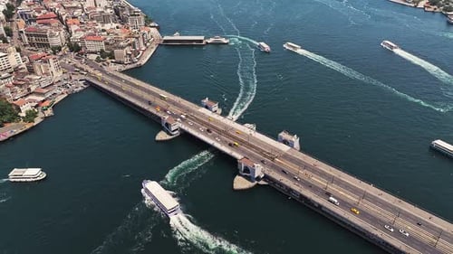 Galata Bridge Opening for Ferry in Istanbul Turkey