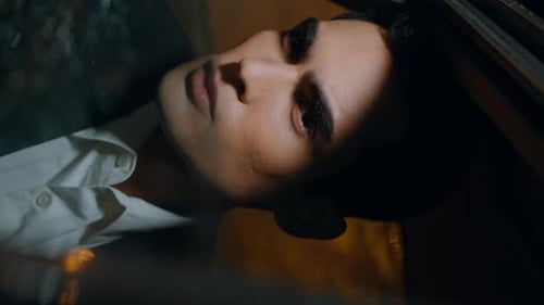 Elegant Entrepreneur Looking Window Rainy Evening Closeup Man Riding Vertical