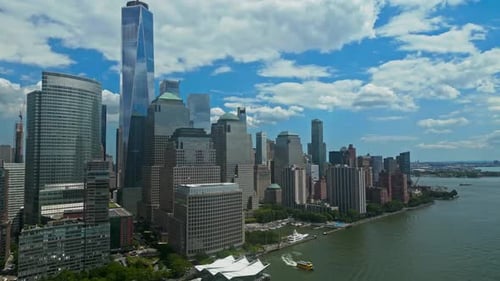 Manhattan New York Panorama New York City Skyline with Urban Skyscrapers and Yachts New York City