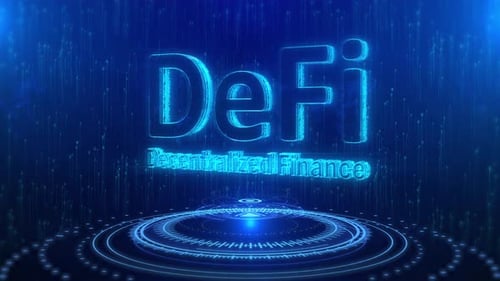 Defi, finance décentralisée, texte, cyberespace, future technologie numérique, concept d'hologramme