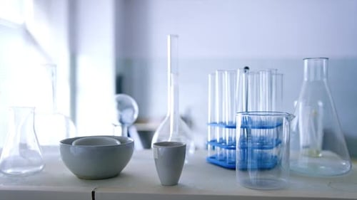 Laboratory Glassware on Table in Scientific Setting