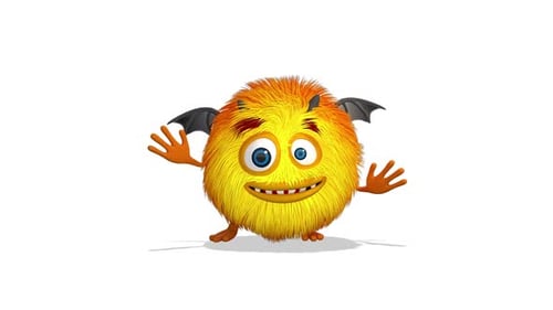 Cute Furry Monster Character Walking and Waving Animated Loop