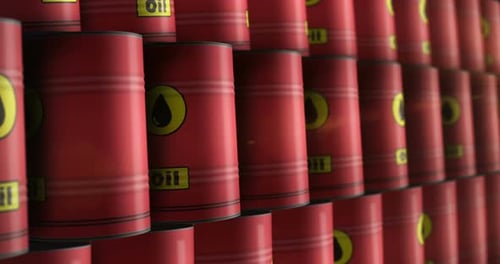 Oil crude brent petroleum fuel barrels in row endless