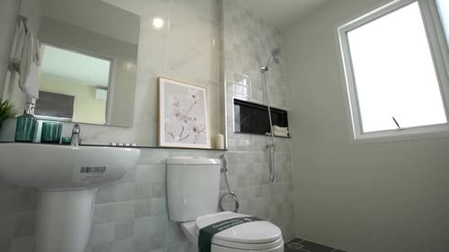 Bright Modern Bathroom with Clean Gray Tiles