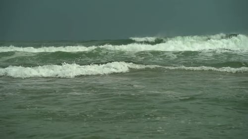 Cold Ocean with Waves on the Horizon Before a Cyclone