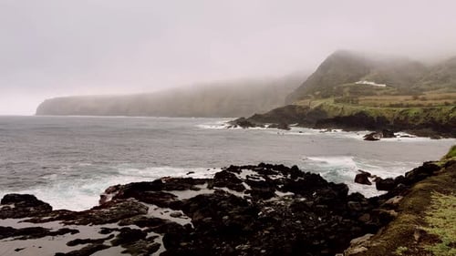 Rocky coastline with waves São Miguel Island Azores Portugal