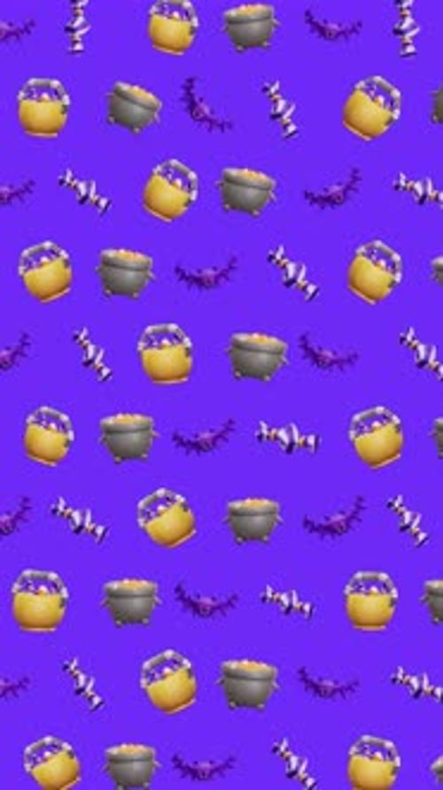 Halloween Seamless Pattern Cauldron Candy Bats Purple Spooky Texture