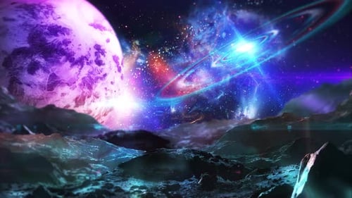Animated Cosmic Space Scene with Planets and Nebulae Background
