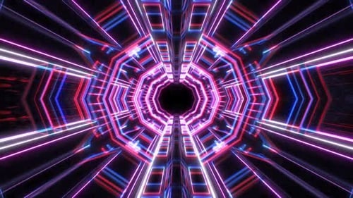 Futuristic Blue & Red Neon Lines Tunnel