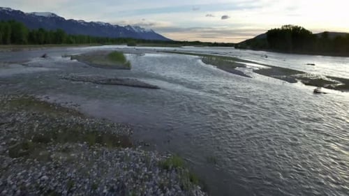 Drone View Of Sunset Sky With Snowcapped Mountains And River 8