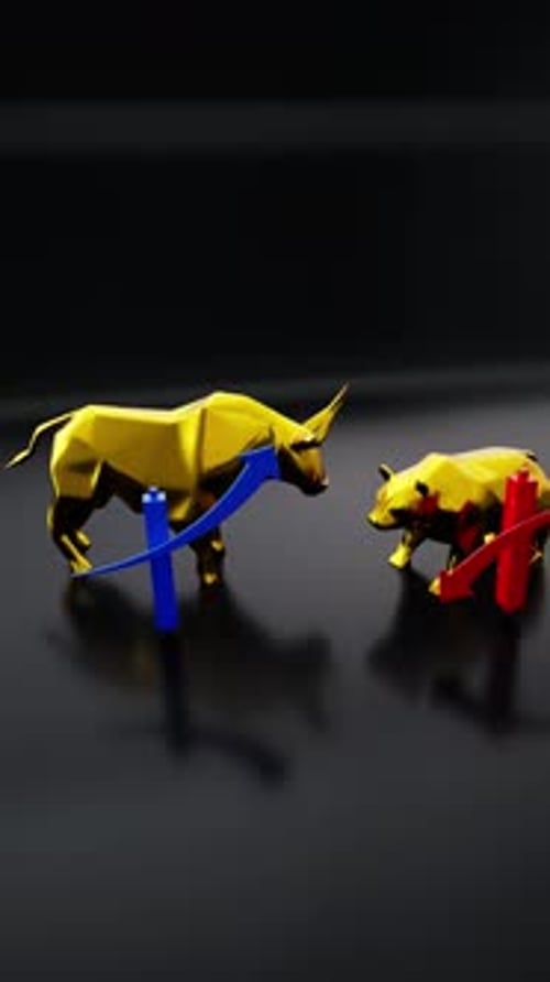 3D Geometric Bull and Bear Market Trends Animation