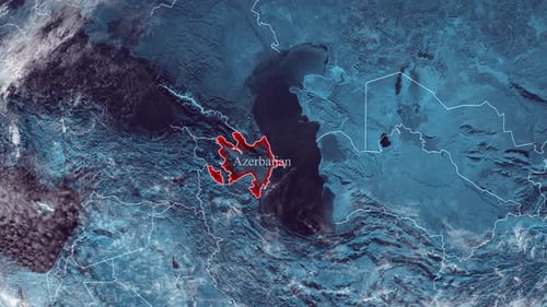 Digital Map Highlighting Azerbaijan with Glowing Country Borders