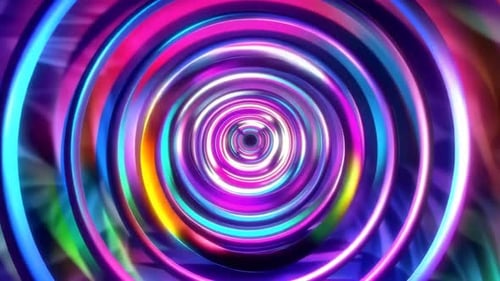 Abstract Neon Concentric Circles Glowing Tunnel Loop