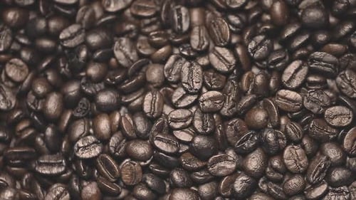 Roasted coffee beans rotating Close-up shot