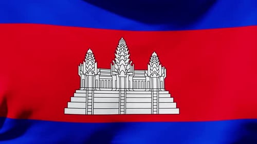 Waving Flag of Cambodia with Angkor Wat Emblem
