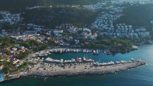 Aerial View Ka Town s Marina With Luxury Yachts Along the Beautiful Antalya Coast