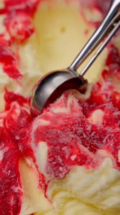Closeup of Scooping Raspberry Ice Cream Ice Cream Concept