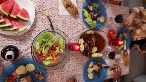 Aerial View of Intimate Dinner Party with Friends