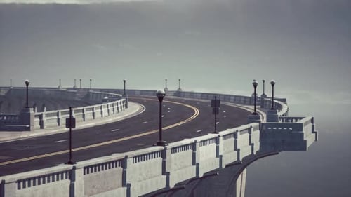 Empty Bridge Fragment Near the Mountains