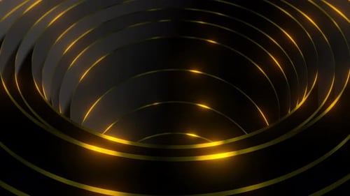 Geometric Tunnel Animation with Gold Light Trails
