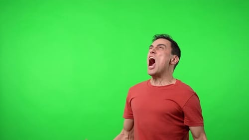 Man Yelling in Frustration on Green Screen