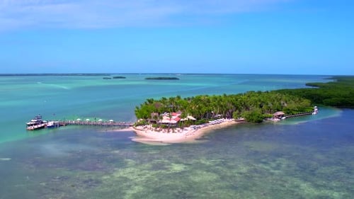Turquoise tropical paradise island vacation in the bahamas seen from above