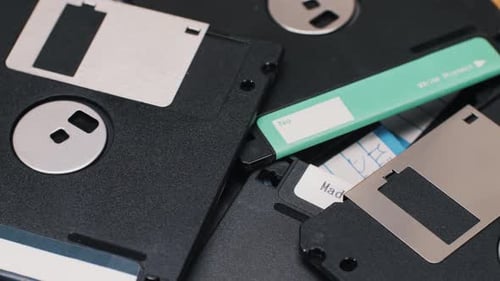 Floppy Disc FDD Close Up Using Diskette for Old PC Computer Macro Archive Programme or Music