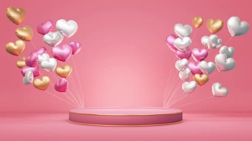 Corazón de globo con fondo de podio
