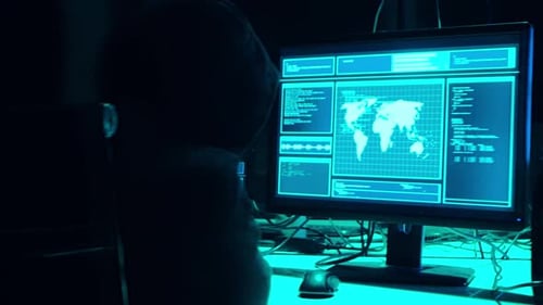 Wanted Hackers Coding Virus Ransomware Using Laptops and Computers in the Basement Cyber Attack