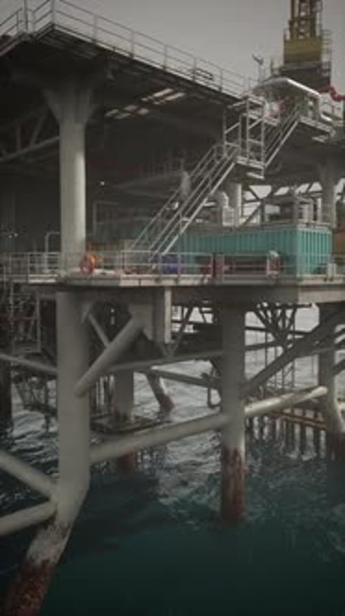 Oil Rig Stands Tall Above the Ocean Waves During a Cloudy Afternoon