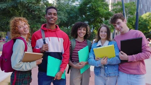 Multiracial Group of Teenage Student Friends Standing Together at Campus College