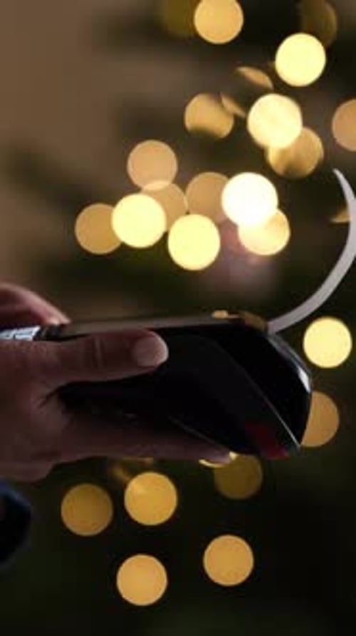 Waitress Holding In Hands Payment Terminal And Printing Receipt