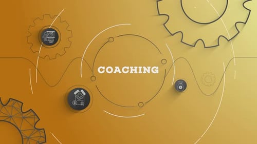 Animated Corporate Coaching Concept with Gears and Business Icons