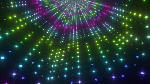 Dynamic neon lights tunnel with vibrant colors and motion