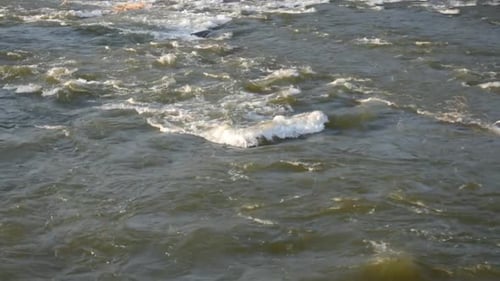 Panoramic view of the river current. Fixed camera.