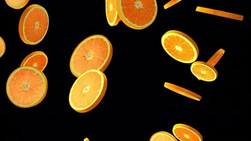 Falling Orange Slices Realistic Loop Animation