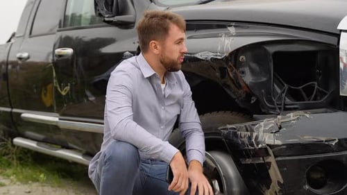 Upset Driver After Car Crash on the Road Side