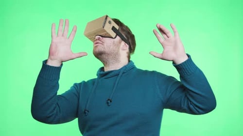 One Adult Guy Shocked Look in Spectacles in Chromakey Greenbox Isolated Close