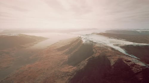 Aerial View of Fjord in Cold Winter Weather