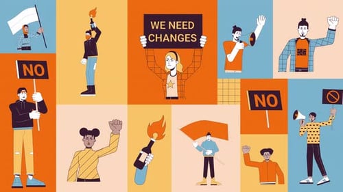 Flat Design Animated Characters Protest and Demand Change