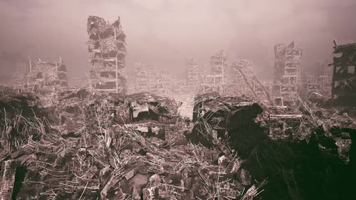 Post-Apocalyptic City Ruins After War Or Disaster Animated Landscape
