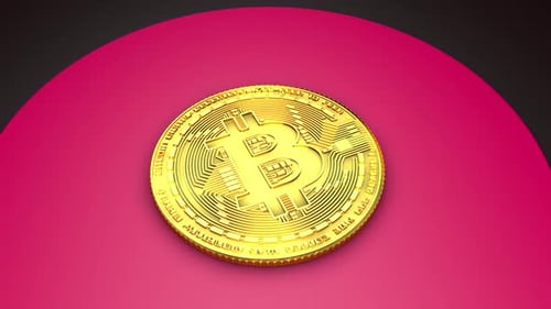 Bitcoin 3D em uma superfície vermelha