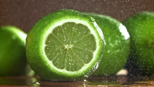 Water Spray Falls on Fresh Lime Filmed on a Highspeed Camera at 1000 Fps