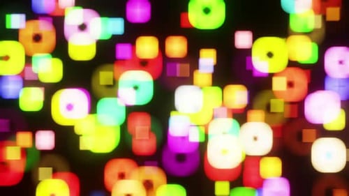 Colorful bokeh quadrangular shape pulsating background for a nightclub, bar, music festival