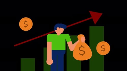 Animated Financial Growth Bar Graph with Money and Person