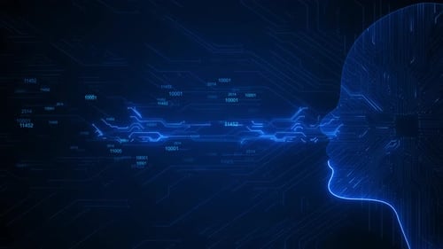 Inteligencia artificial. Esquema geométrico abstracto de la cabeza humana con placa de circuito. Máquina tecnológica