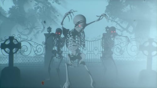 Attacking Skeletons at Night in the Cemetery Skeletons with